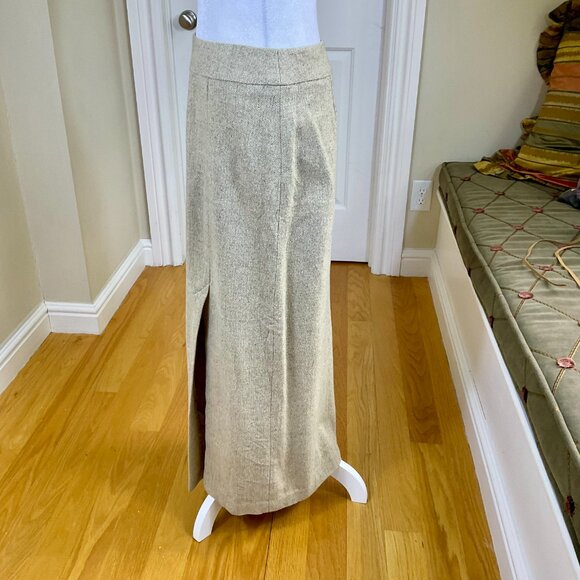 Ann Taylor Skirt Maxi Silk Wool Tan Herringbone Tweed Beige Vintage (6) - Picture 3 of 9